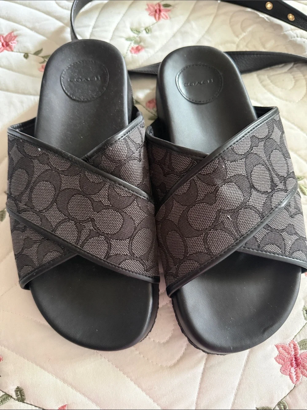 Coach Women's Gray Signature Slide Sandals